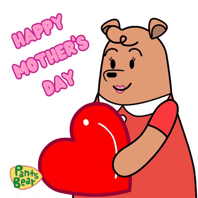 a cartoon of a bear holding a red heart with the words happy mother 's day above it