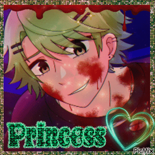 a picture of a boy with blood on his face and the word princess on the bottom