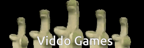 a group of stuffed animals are standing next to each other with the words viddo games on the bottom