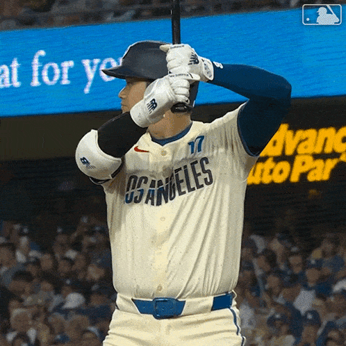 a los angeles baseball player getting ready to hit the ball