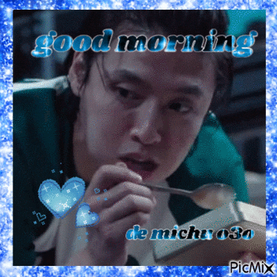 a picture of a man with a spoon in his mouth and the words good morning de michu 030
