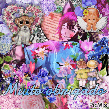 a collage of flowers with the words muito obrigado