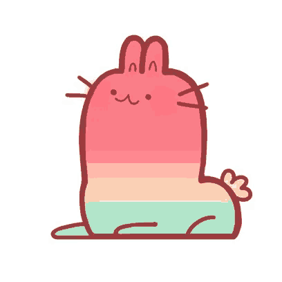 a cartoon drawing of a rainbow colored rabbit with a heart shaped tail .