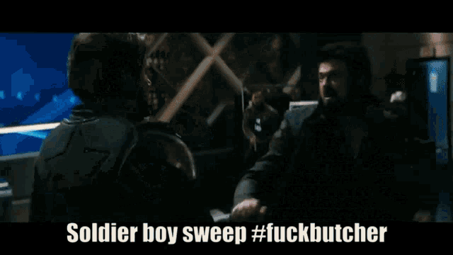 a soldier boy sweep #fuckbutcher is written on a screen