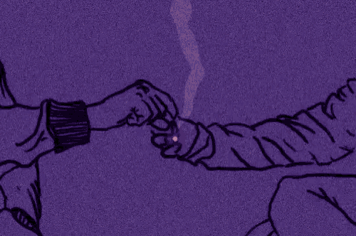 a drawing of a person holding a cigarette in their hand .