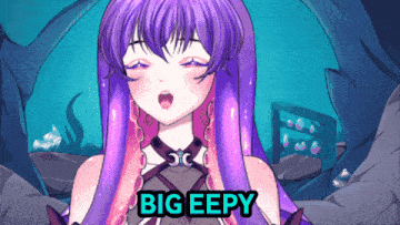 a picture of a girl with purple hair and the words big eepy below her