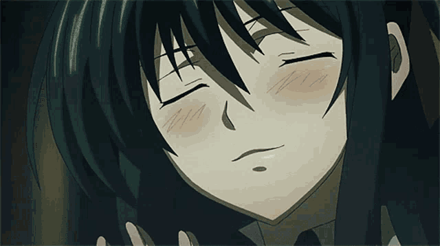 a close up of a anime girl with a hand on her face