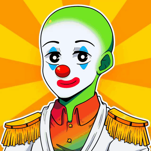 a cartoon drawing of a clown with a bald head and a red nose