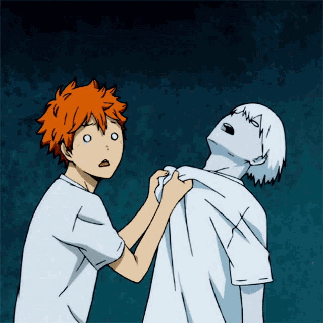 a cartoon drawing of a man holding another man 's shoulder