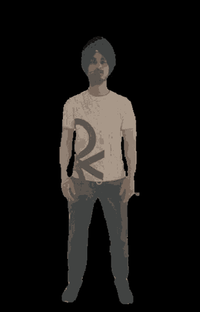 a man wearing a white t-shirt with a black ox on it