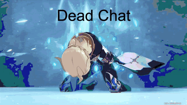 a cartoon character with the words dead chat on the top