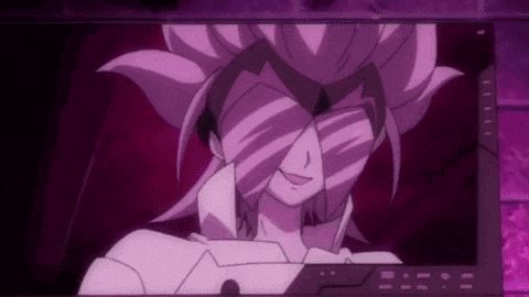 a close up of a cartoon character with a purple background and a purple background .