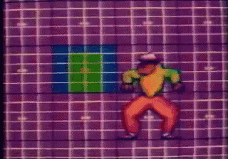 a cartoon character is standing in front of a grid