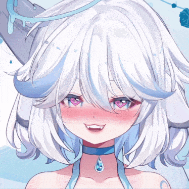 a drawing of a girl with white hair and blue ears