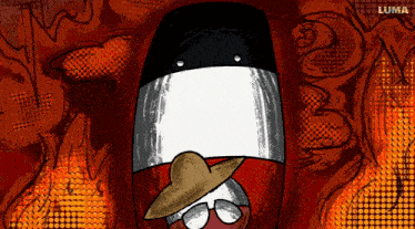 a drawing of a man wearing a hat and glasses with the word luma on the bottom