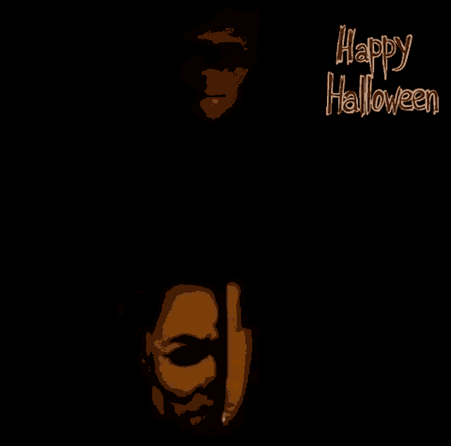 a happy halloween greeting card with a silhouette of a person 's face and the words `` happy halloween '' .