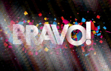 the word bravo is surrounded by confetti on a black background