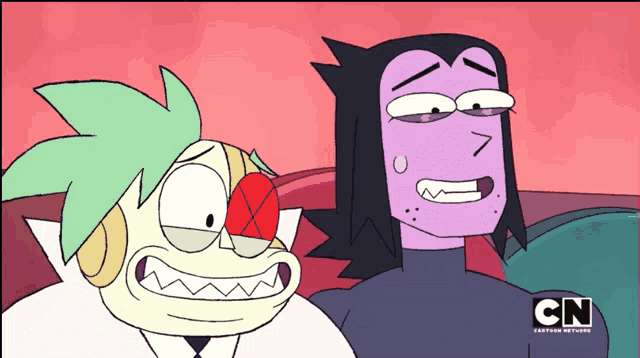 two cartoon characters are sitting next to each other with the cn logo on the bottom