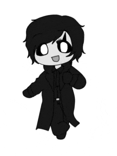 a black and white drawing of a person wearing a black coat .
