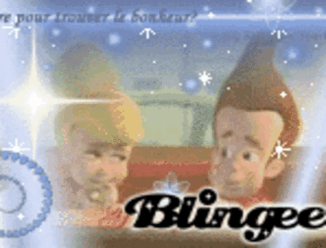 a picture of jimmy neutron and a girl with the word blingee at the bottom