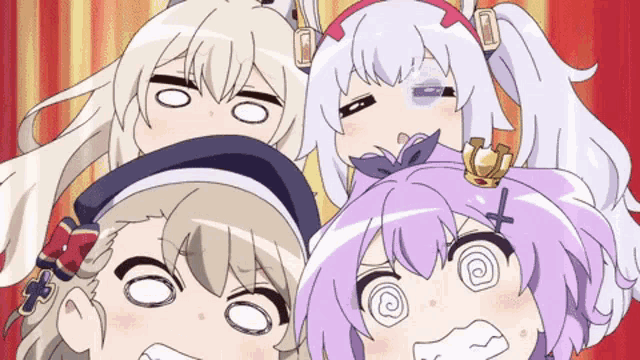 a group of anime characters with their eyes closed and their mouths open
