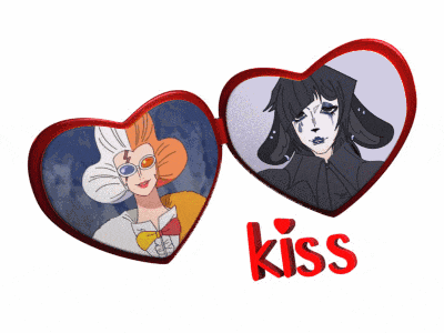 a couple of heart shaped frames with the word kiss on the bottom