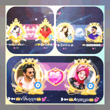a collage of four images of a man and a woman with the name sonal