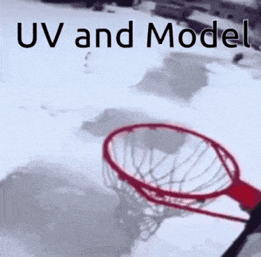 a basketball hoop in the snow with the words " uv and model " below it