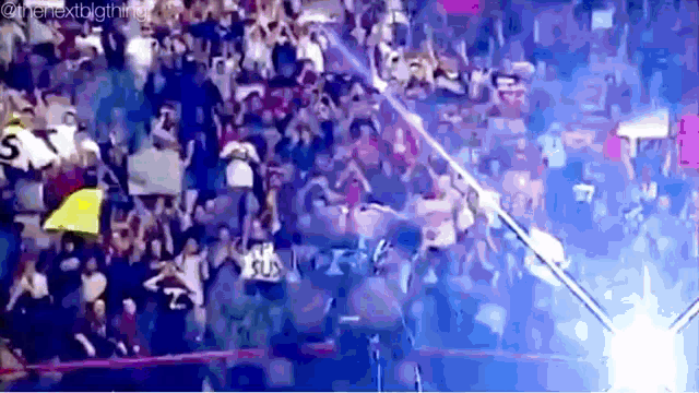 a crowd of people in a stadium watching a wrestling match