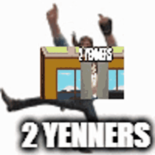 a cartoon of a man holding a sign that says ' 2 yenners ' on it