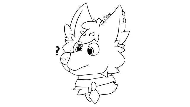 a black and white drawing of a wolf with a question mark on its face