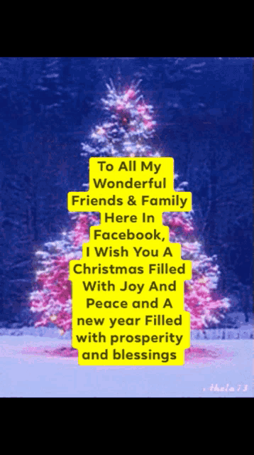 a christmas card with a pink christmas tree and a wish