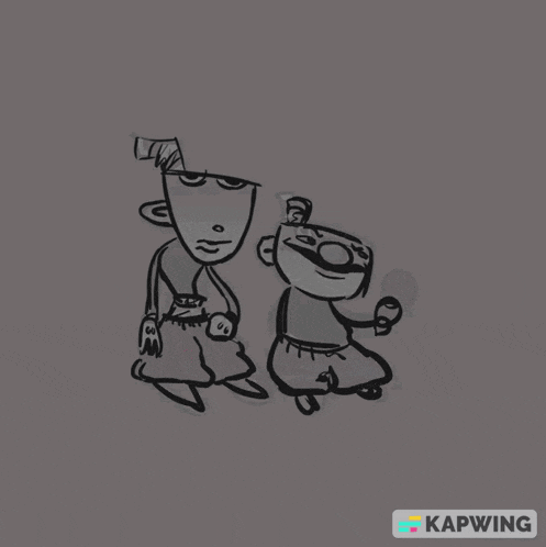 a black and white drawing of two cartoon characters with the word kapwing below them