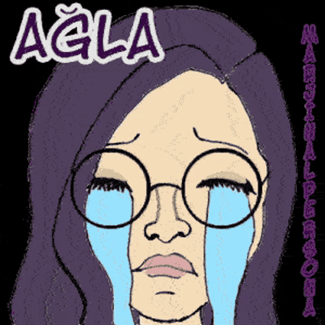 a cartoon of a woman crying with the word agla written above her