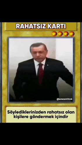 a picture of a man in a suit and tie with the words rahatsiz karti