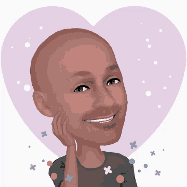 a caricature of a bald man with a heart behind him