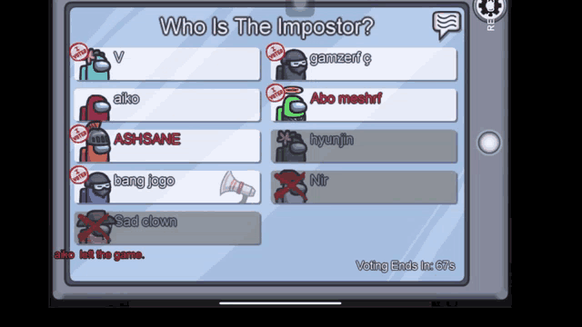a screenshot of among us asking who is the imposter