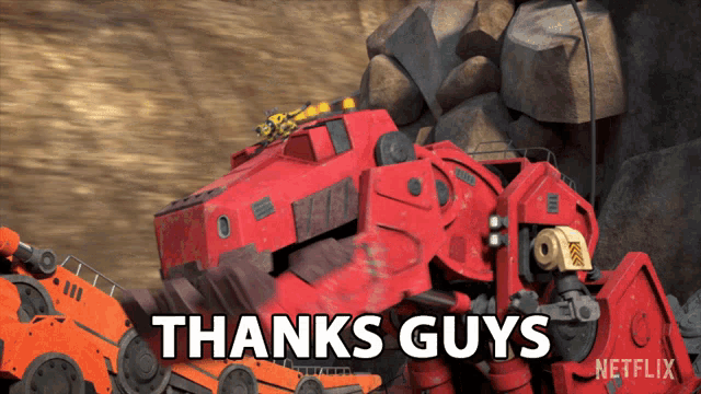 a netflix advertisement with a red vehicle and the words thanks guys
