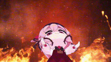 a cartoon girl is standing in front of a fire .