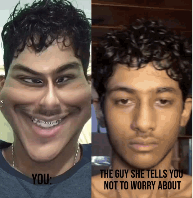 the guy she tells you not to worry about is making a face