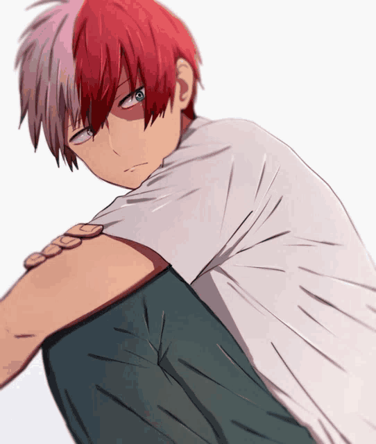 a drawing of a person with red and white hair