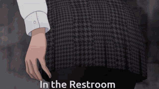 a woman 's skirt is shown with the words in the restroom below it