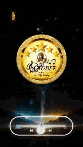 a gold coin with a microphone and music notes on it is being played .