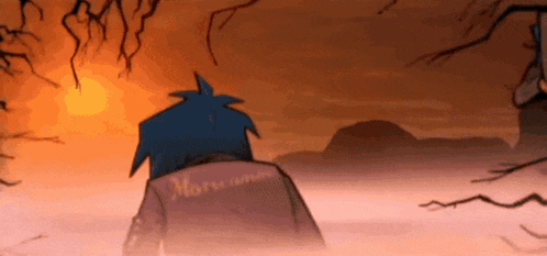 a cartoon character with a name written on his back