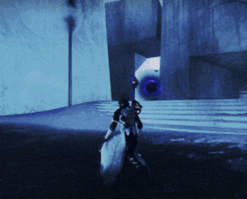 a person in a video game is walking through a tunnel