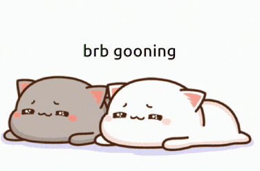 two cartoon cats laying next to each other with the words brb gooning written above them