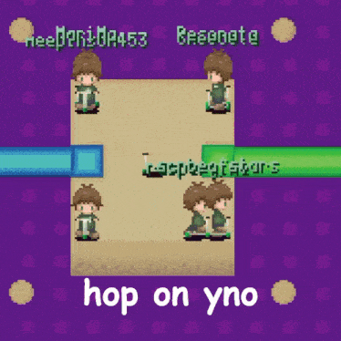 a purple background with the words hop on yno on the bottom