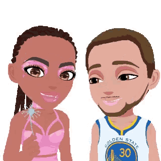 a man and a woman are standing next to each other with the man wearing a golden state jersey
