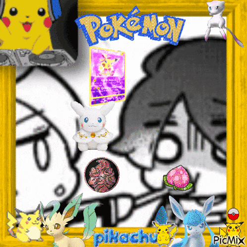 a picture of pokemon pikachu with a yellow frame