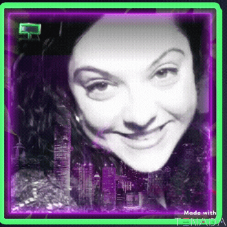 a black and white photo of a woman with a green border that says made with prada